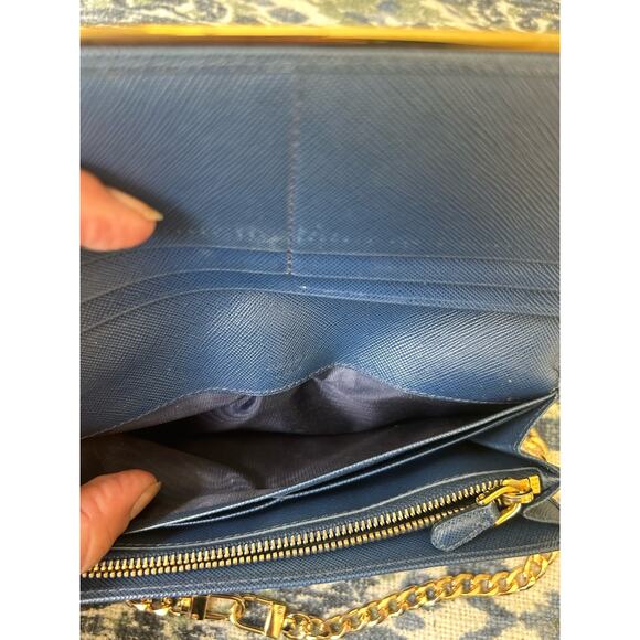 Authentic PRADA Saffiano Leather Metal Frame Continental Wallet in Blue w/COA - Picture 8 of 16